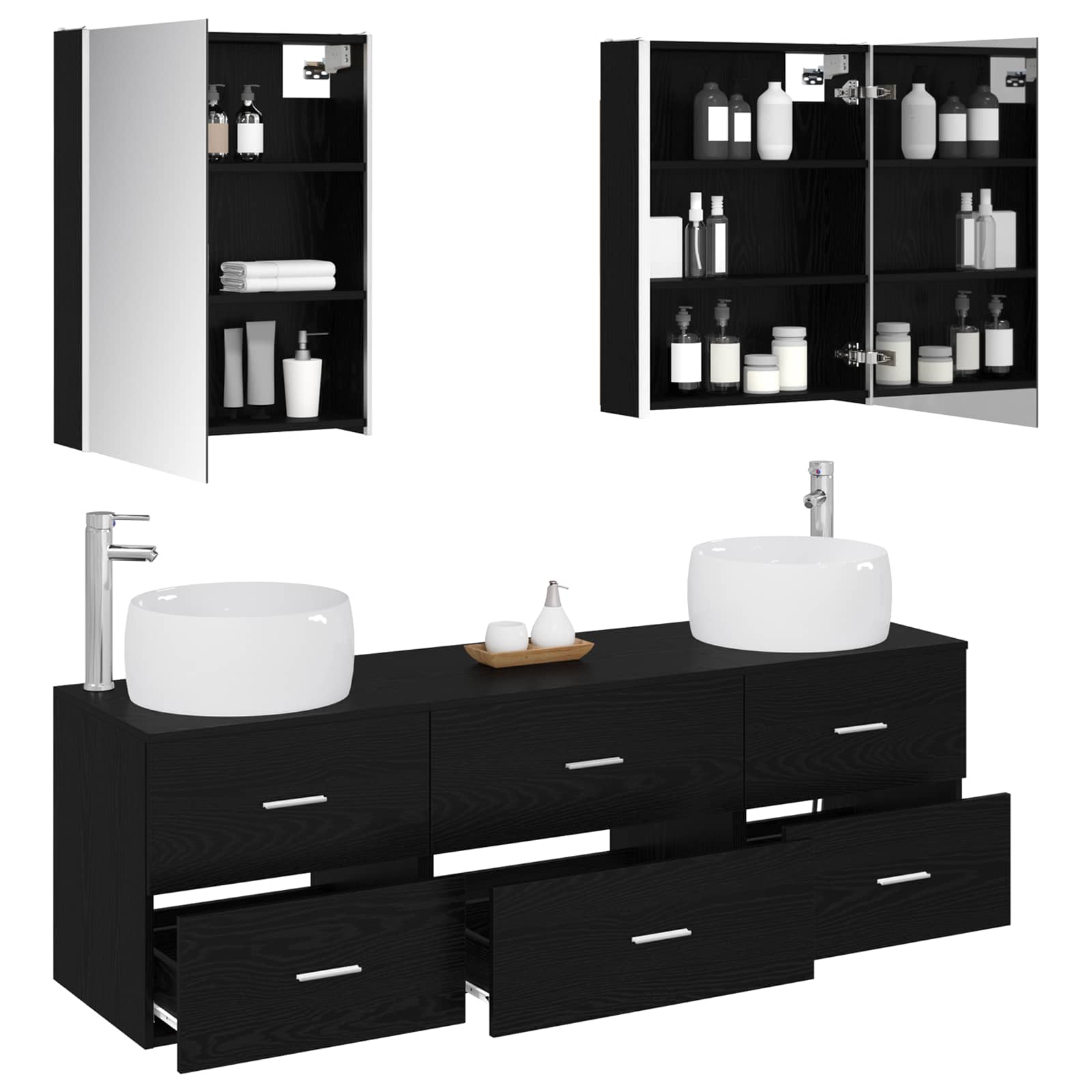 Badezimmermöbel-Set 5 stk. Schwarze Eiche