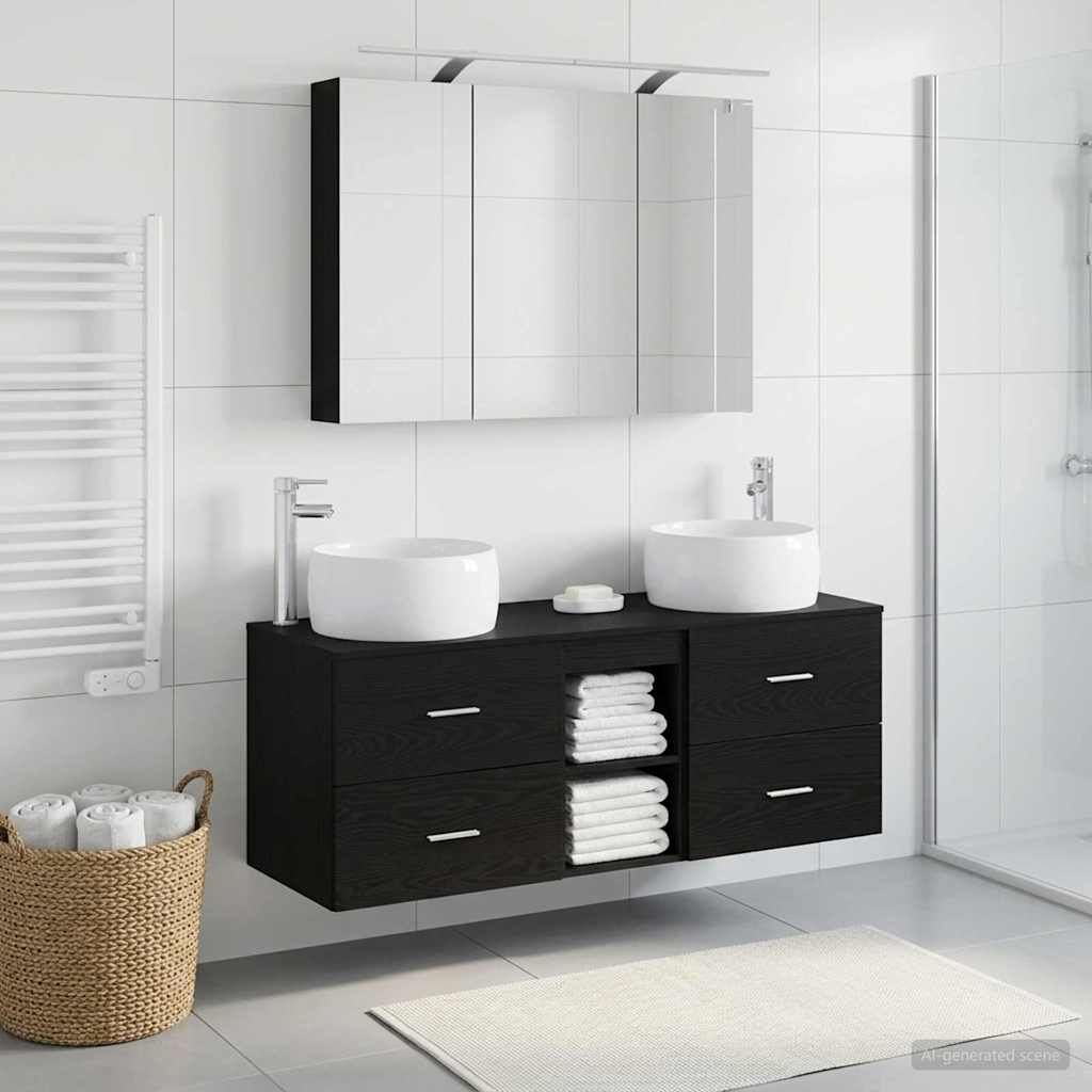 Badezimmermöbel-Set 4 stk. Schwarze Eiche