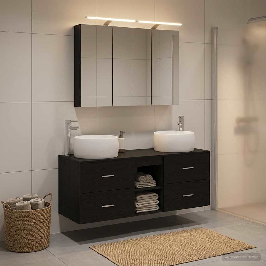 Badezimmermöbel-Set 4 stk. Schwarze Eiche