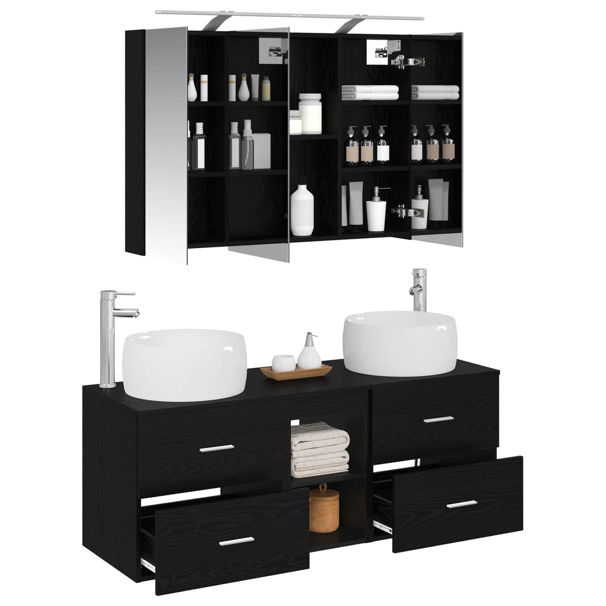 Badezimmermöbel-Set 4 stk. Schwarze Eiche