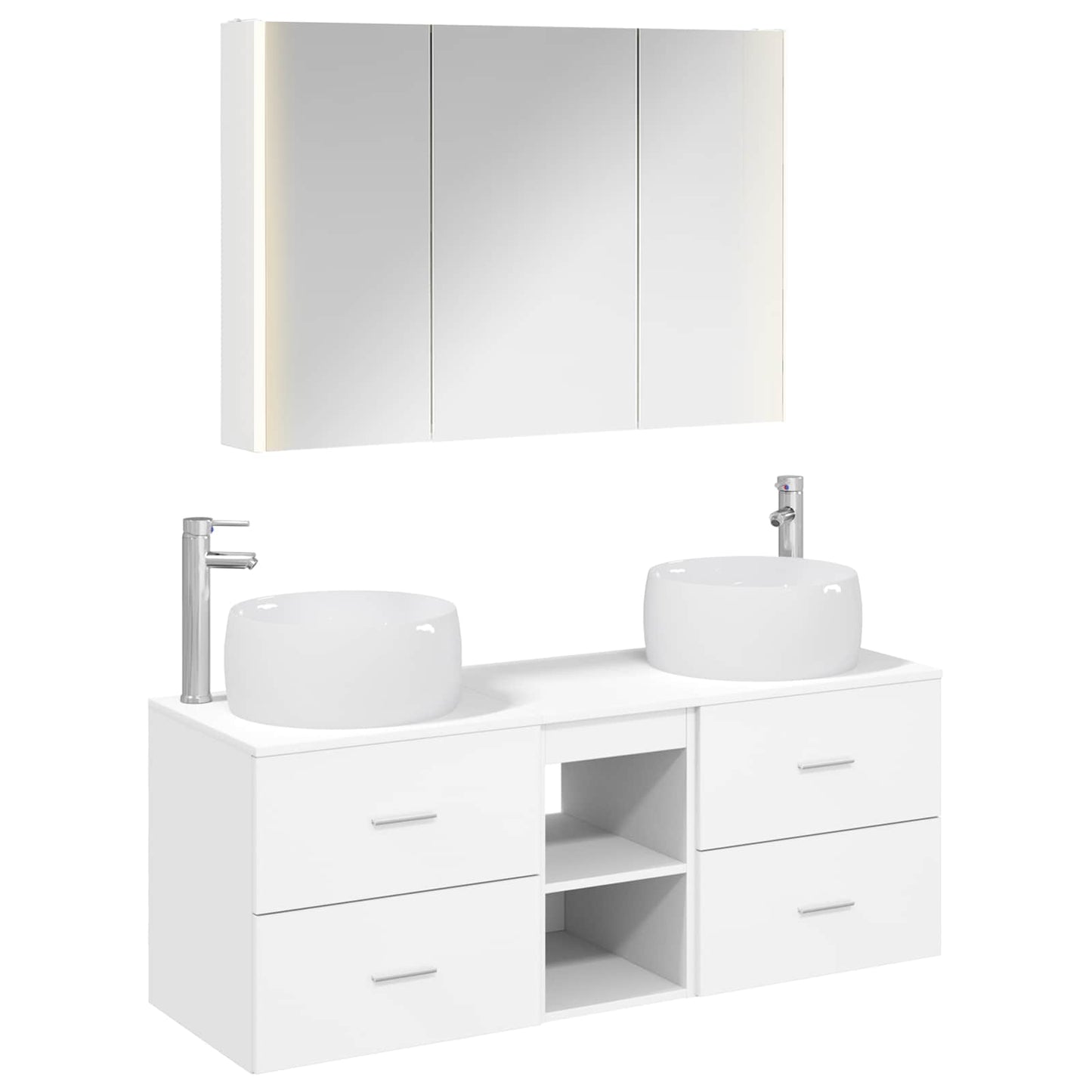 Badezimmermöbel-Set 4 stk. Weiß Ingenieurholz und Glas