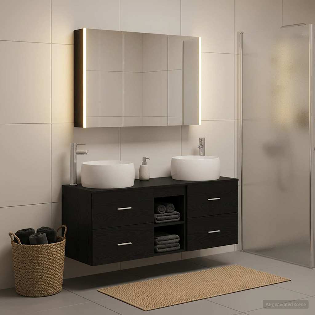 Badezimmermöbel-Set 4 stk. Schwarze Eiche