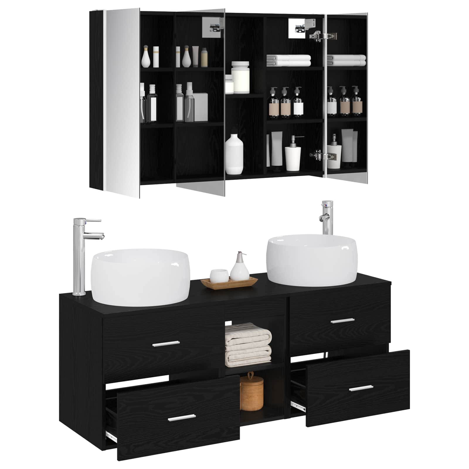 Badezimmermöbel-Set 4 stk. Schwarze Eiche