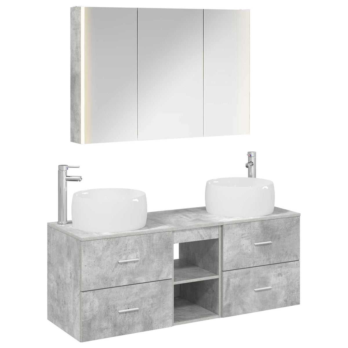 Badezimmermöbel-Set 4 stk. Betongrau Ingenieurholz und Glas