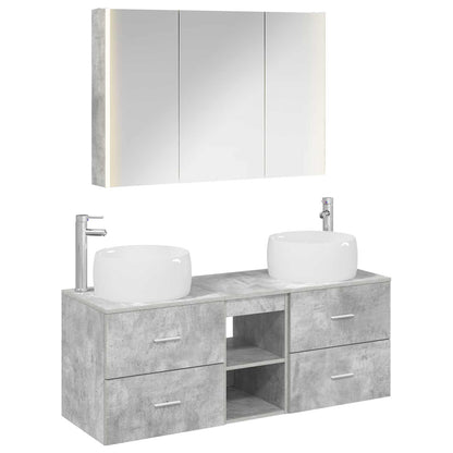Badezimmermöbel-Set 4 stk. Betongrau Ingenieurholz und Glas