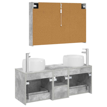 Badezimmermöbel-Set 4 stk. Betongrau Ingenieurholz und Glas