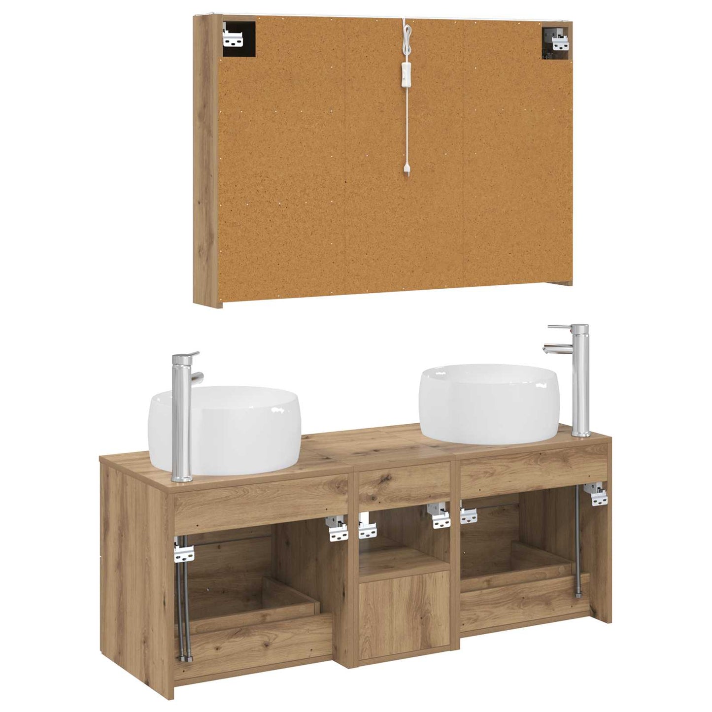 Badezimmermöbel-Set 4 stk. Artisan-Eiche Ingenieurholz und Glas