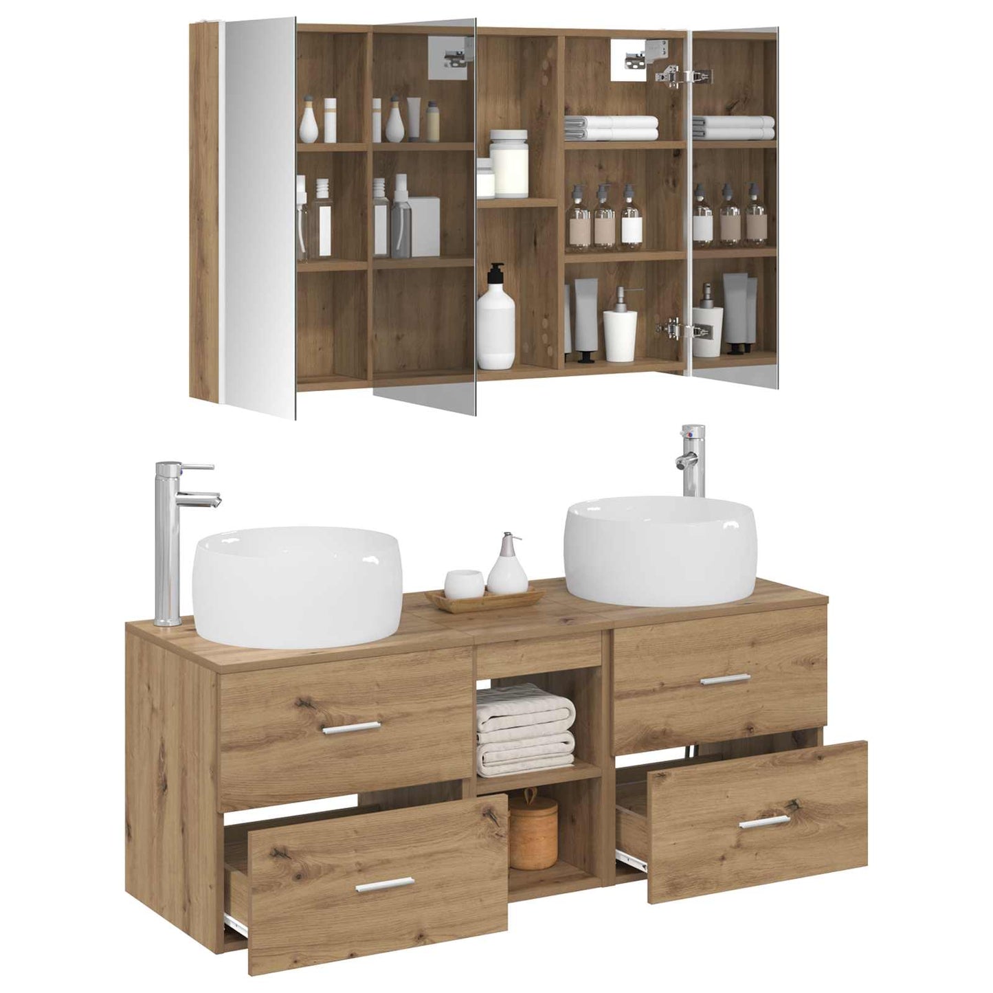 Badezimmermöbel-Set 4 stk. Artisan-Eiche Ingenieurholz und Glas