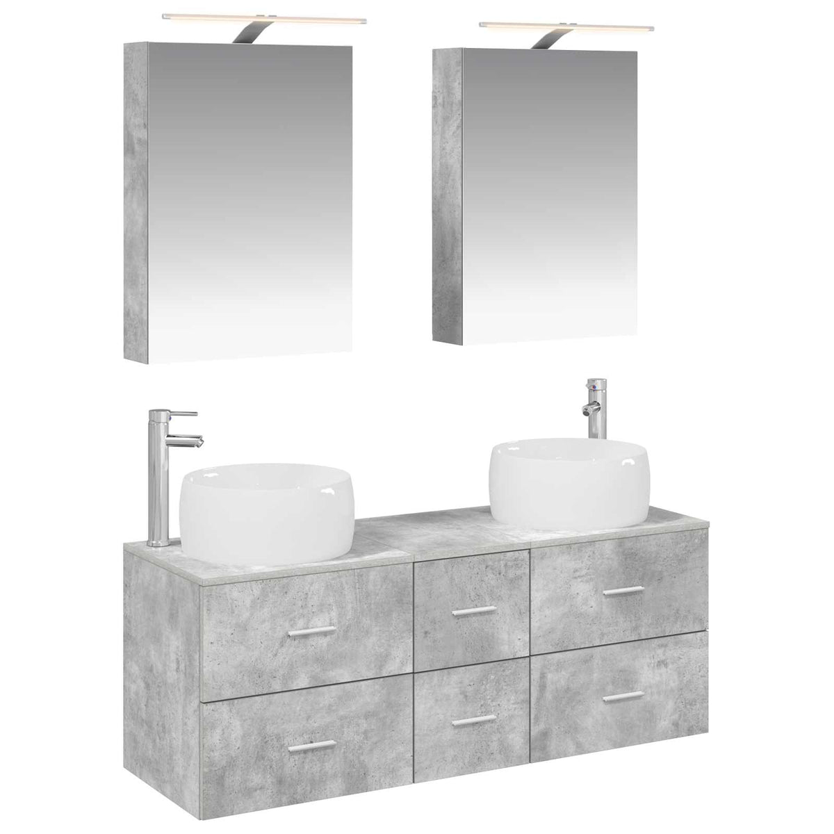 Badezimmermöbel-Set 5 stk. Betongrau Ingenieurholz und Glas
