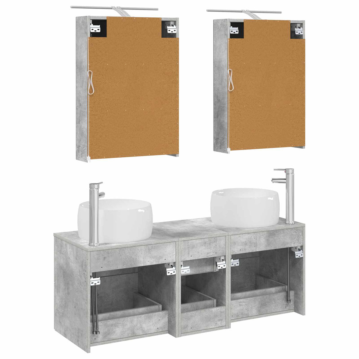 Badezimmermöbel-Set 5 stk. Betongrau Ingenieurholz und Glas