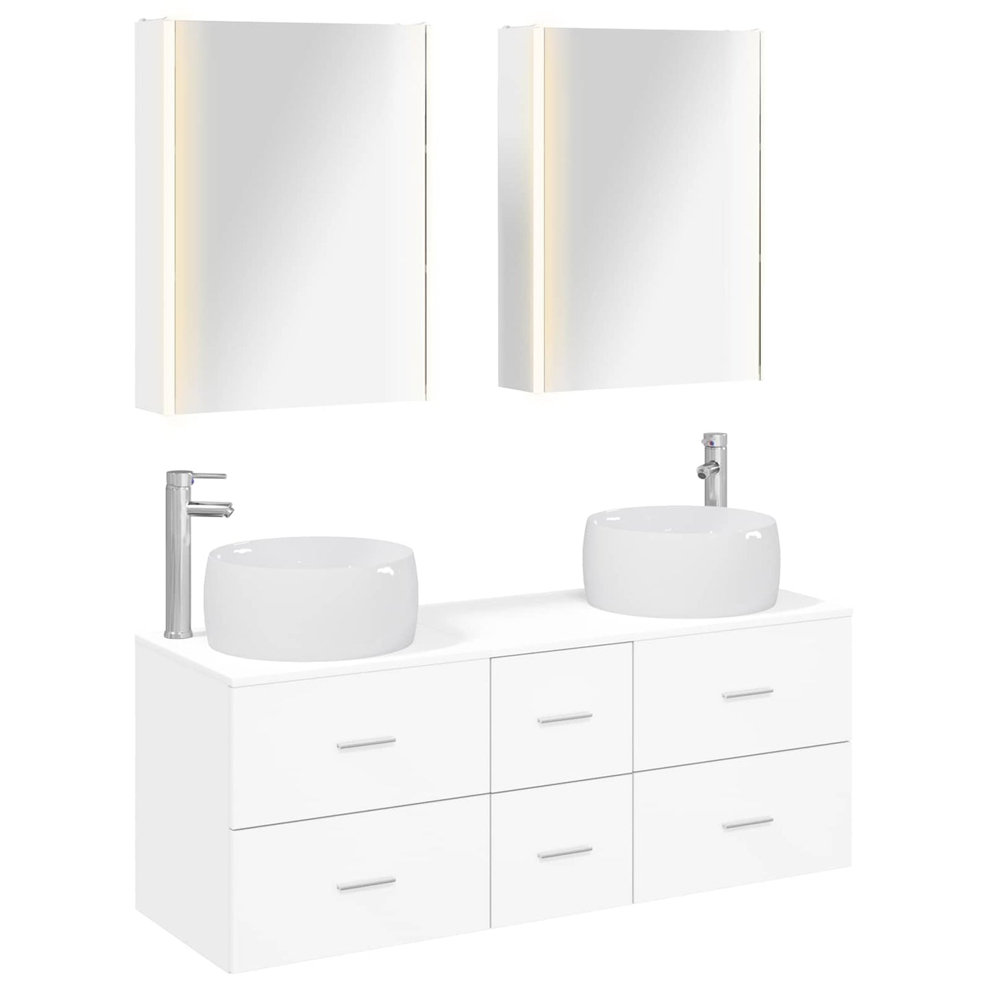 Badezimmermöbel-Set 5 stk. Weiß Ingenieurholz und Glas