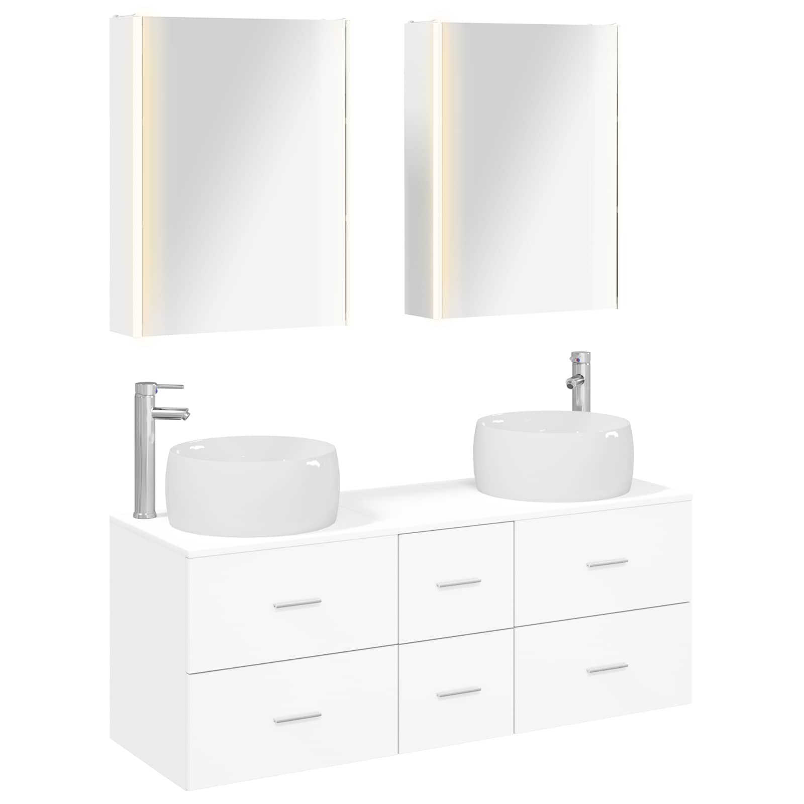 Badezimmermöbel-Set 5 stk. Weiß Ingenieurholz und Glas