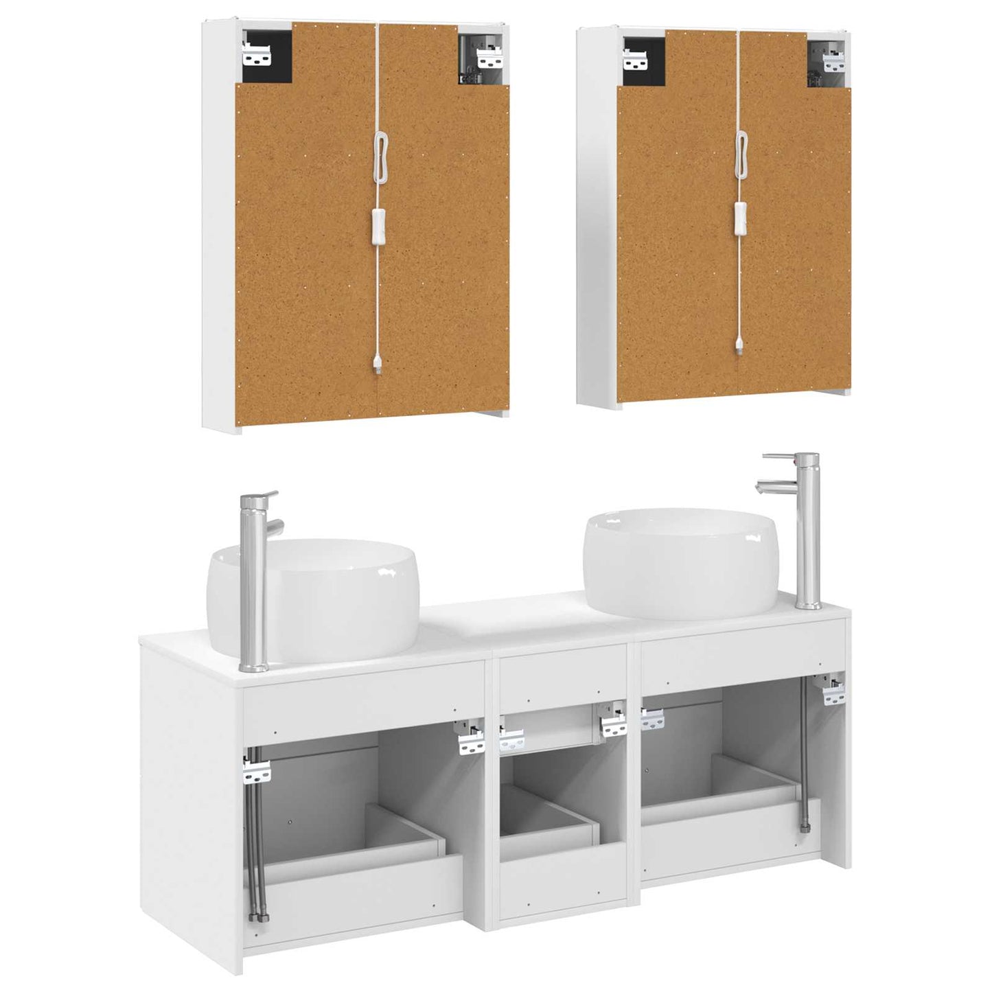 Badezimmermöbel-Set 5 stk. Weiß Ingenieurholz und Glas