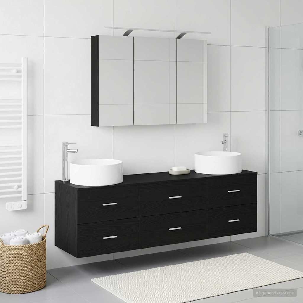 Badezimmermöbel-Set 4 stk. Schwarze Eiche