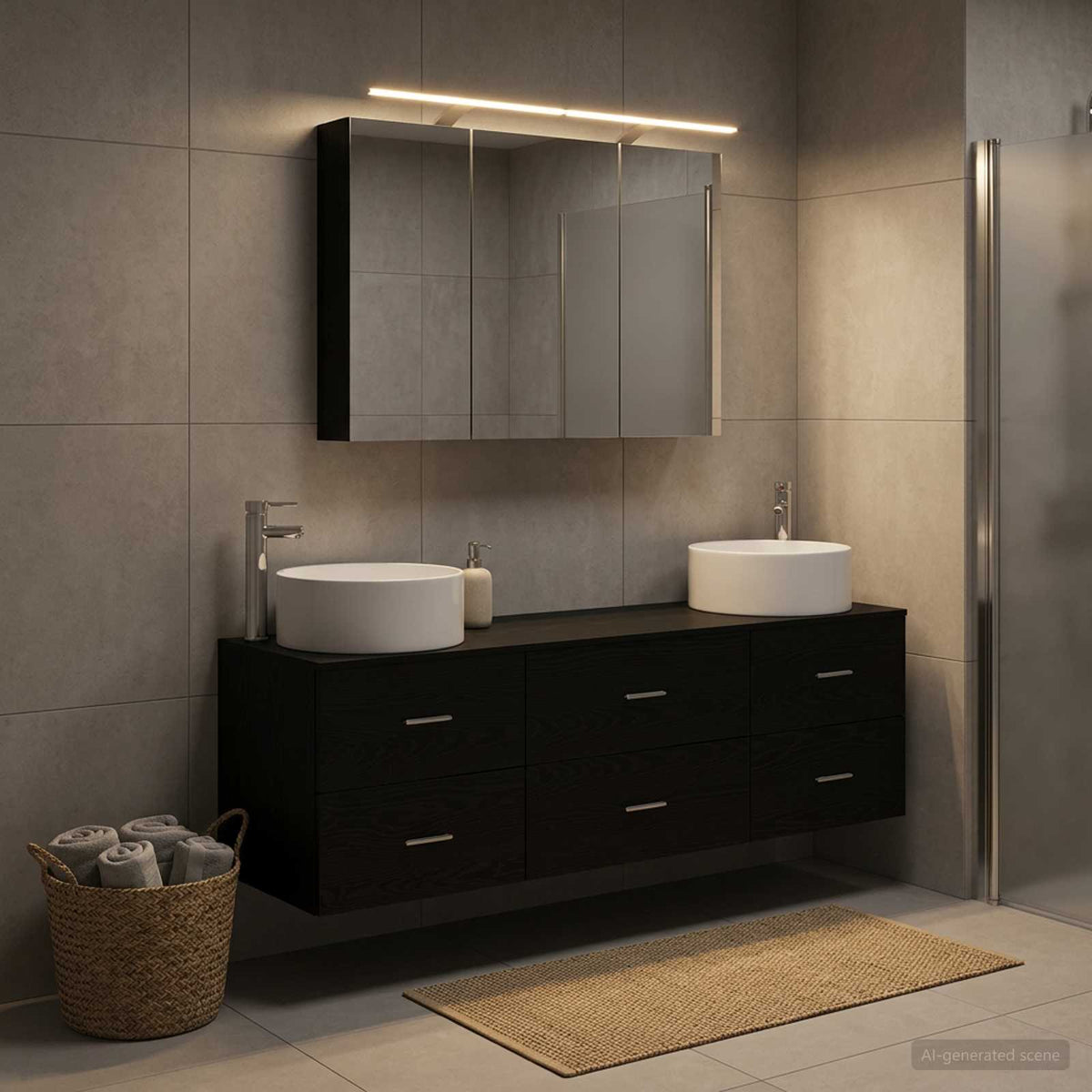 Badezimmermöbel-Set 4 stk. Schwarze Eiche