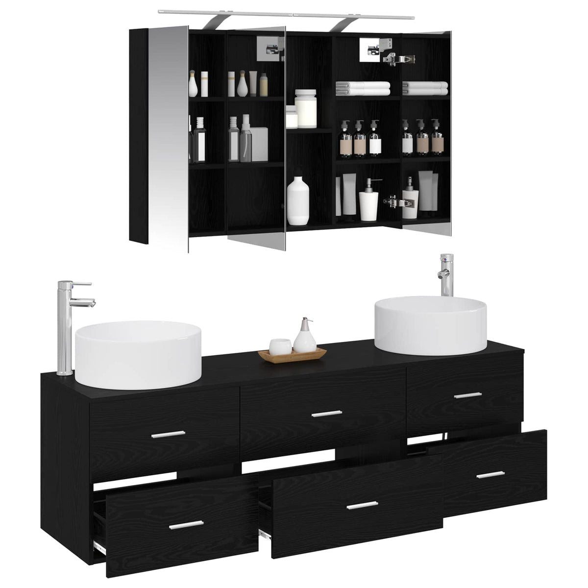 Badezimmermöbel-Set 4 stk. Schwarze Eiche