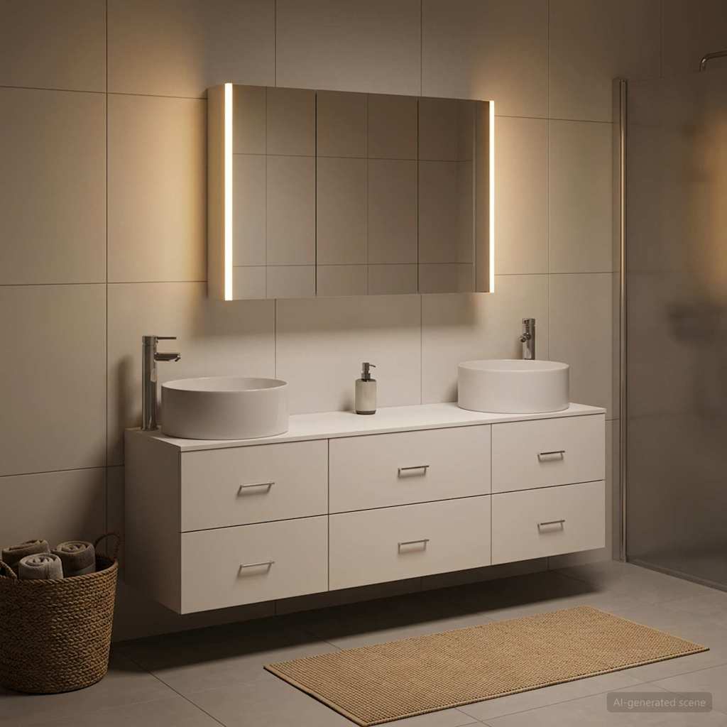 Badezimmermöbel-Set 4 stk. Weiß Ingenieurholz und Glas