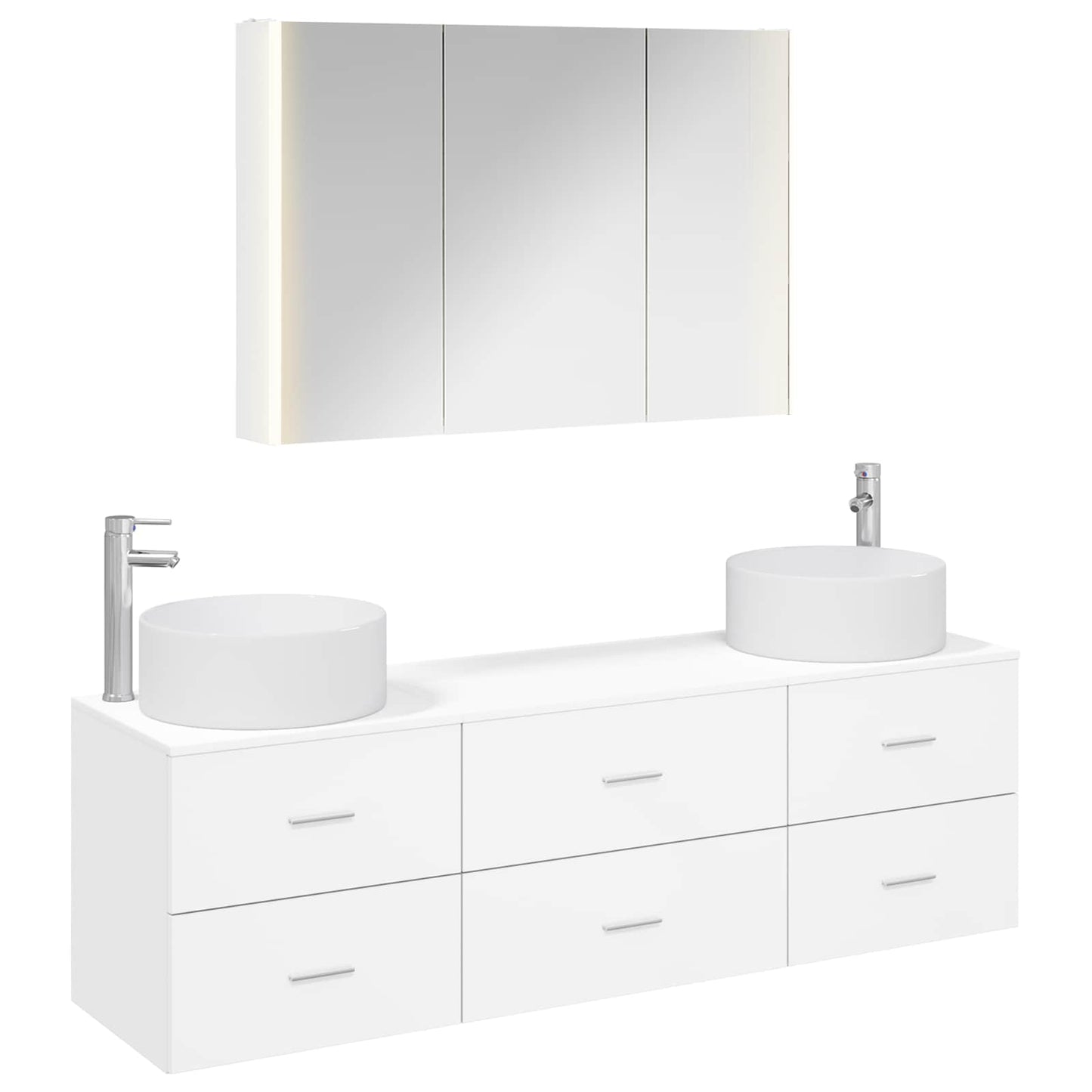 Badezimmermöbel-Set 4 stk. Weiß Ingenieurholz und Glas
