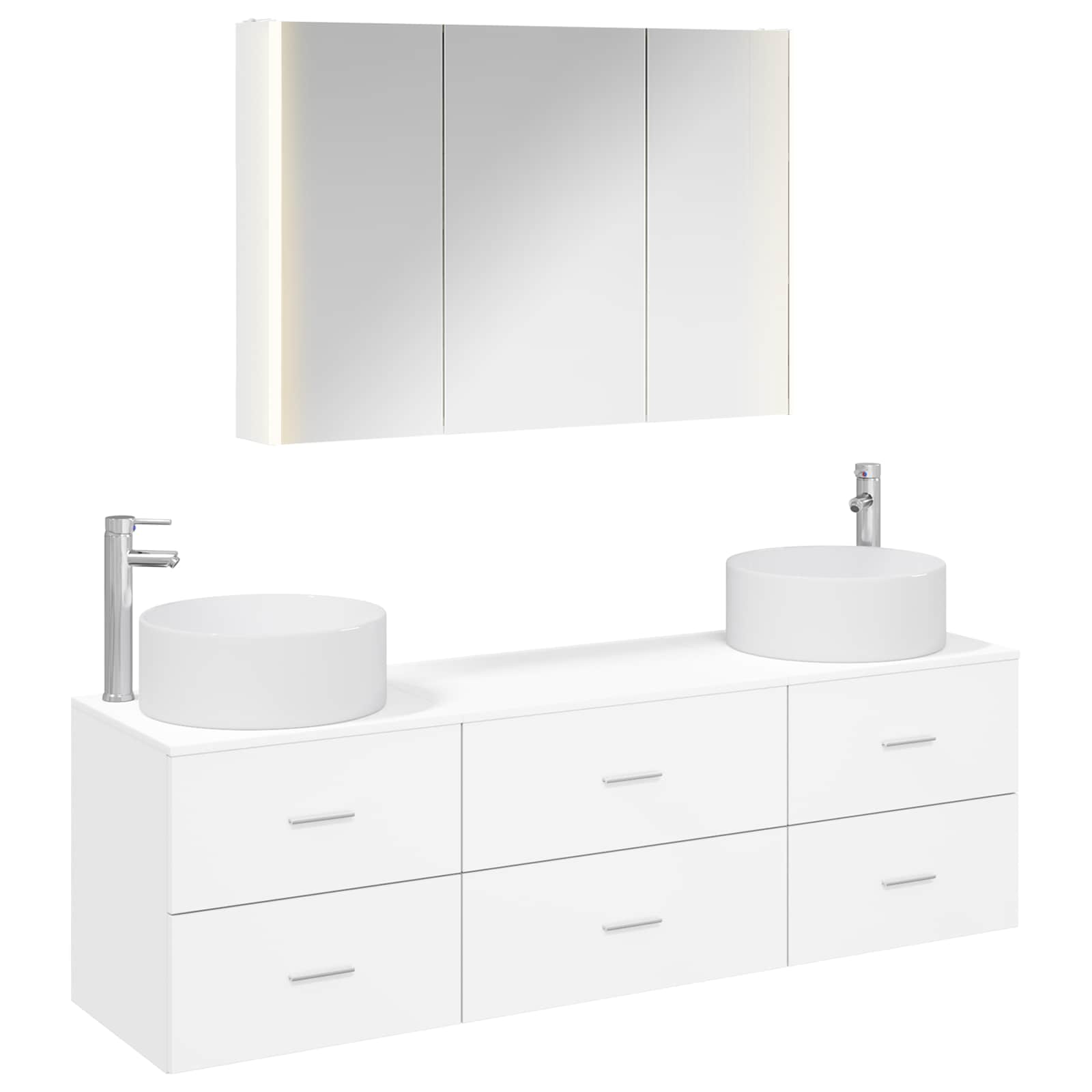Badezimmermöbel-Set 4 stk. Weiß Ingenieurholz und Glas