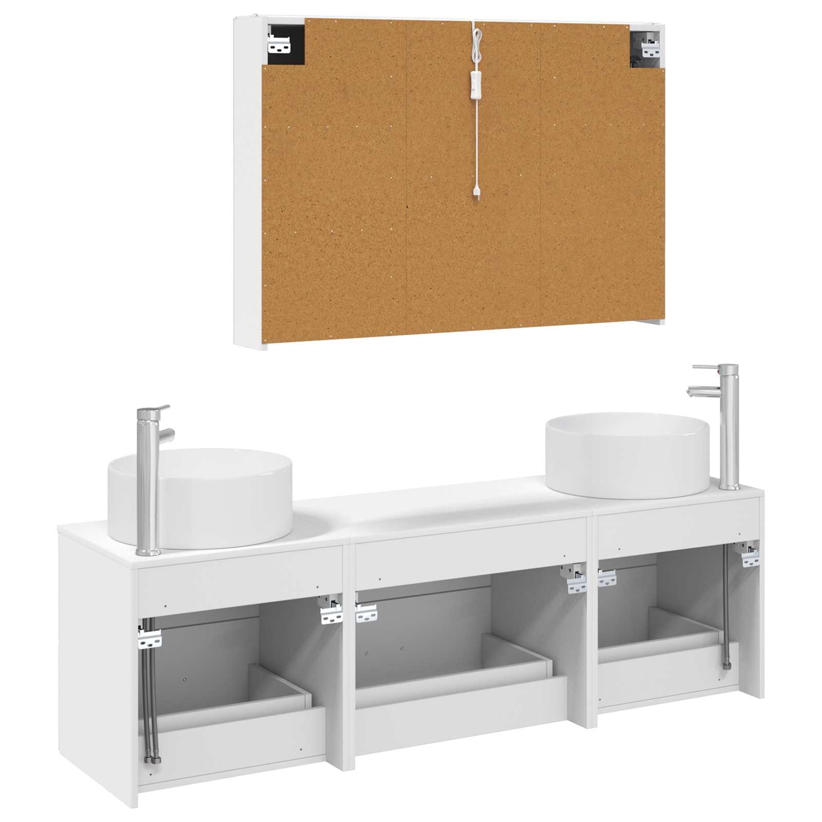 Badezimmermöbel-Set 4 stk. Weiß Ingenieurholz und Glas