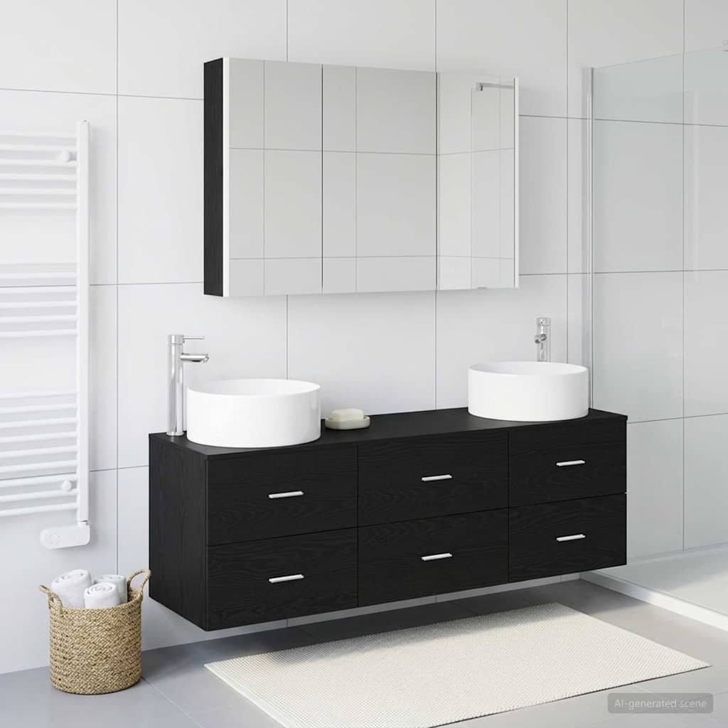 Badezimmermöbel-Set 4 stk. Schwarze Eiche