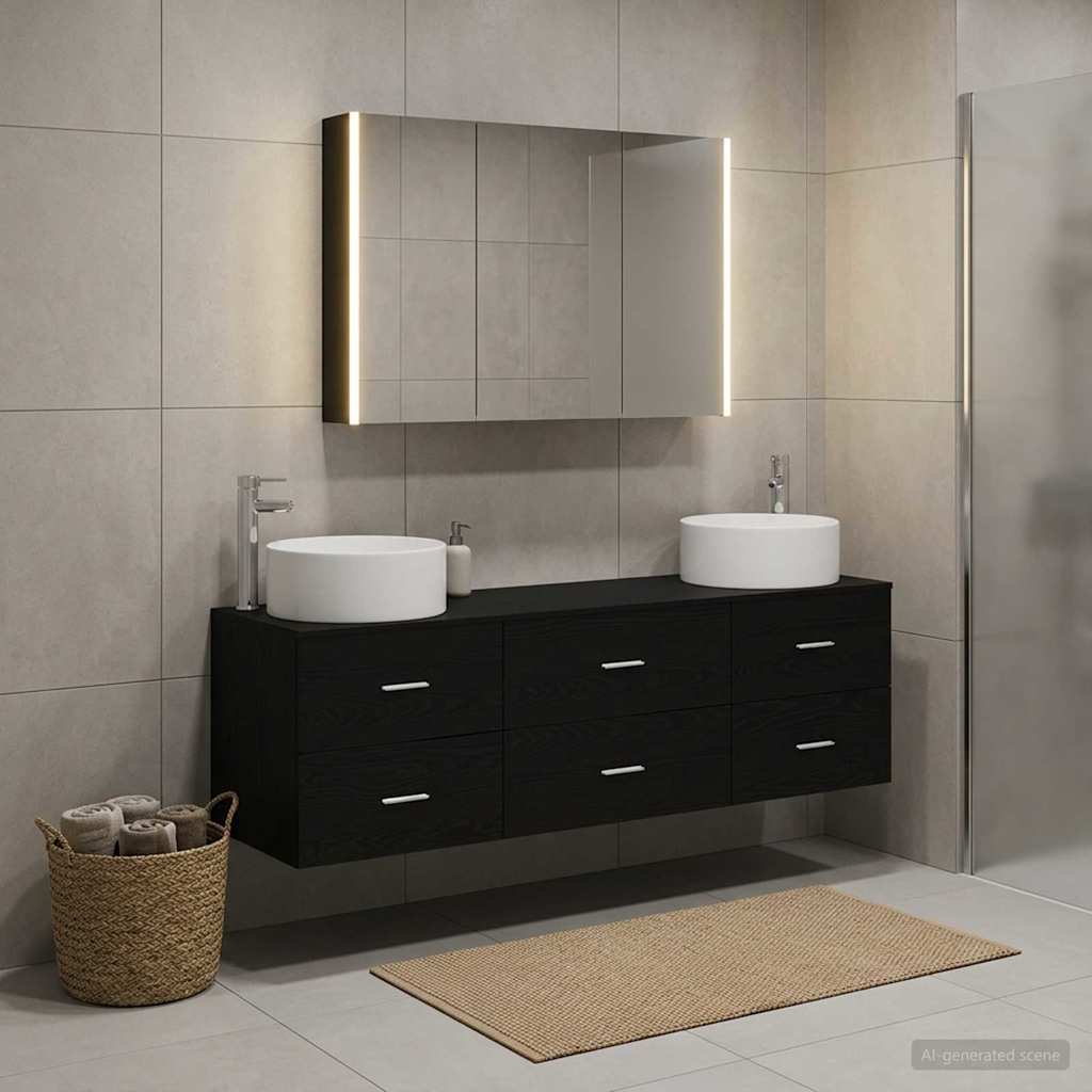 Badezimmermöbel-Set 4 stk. Schwarze Eiche