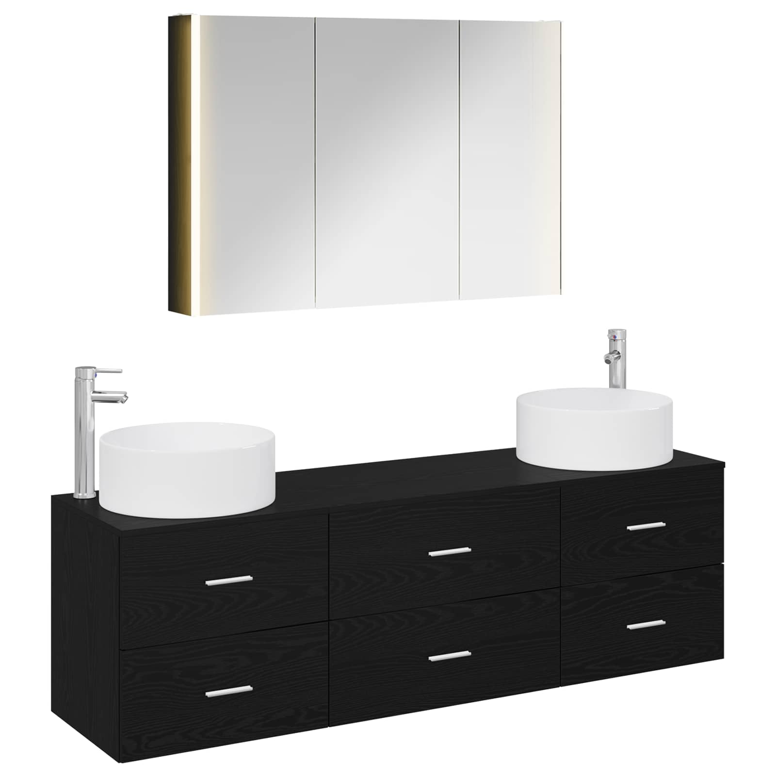 Badezimmermöbel-Set 4 stk. Schwarze Eiche