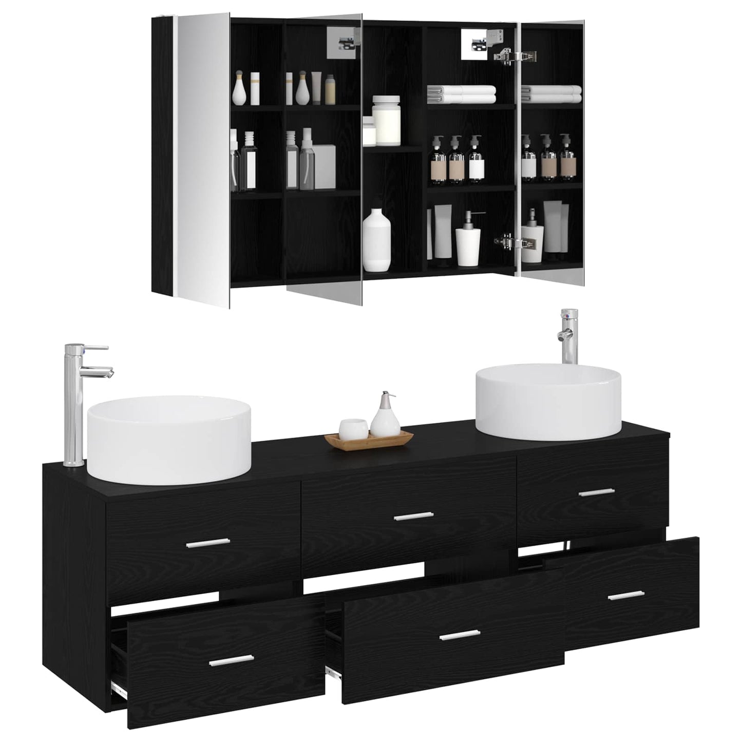 Badezimmermöbel-Set 4 stk. Schwarze Eiche
