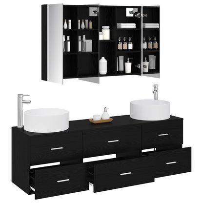 Badezimmermöbel-Set 4 stk. Schwarze Eiche