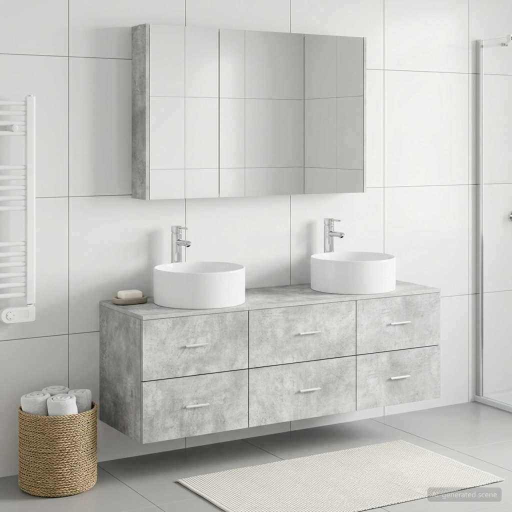 Badezimmermöbel-Set 4 stk. Betongrau 49,5 x 44,5 x 65,5 cm