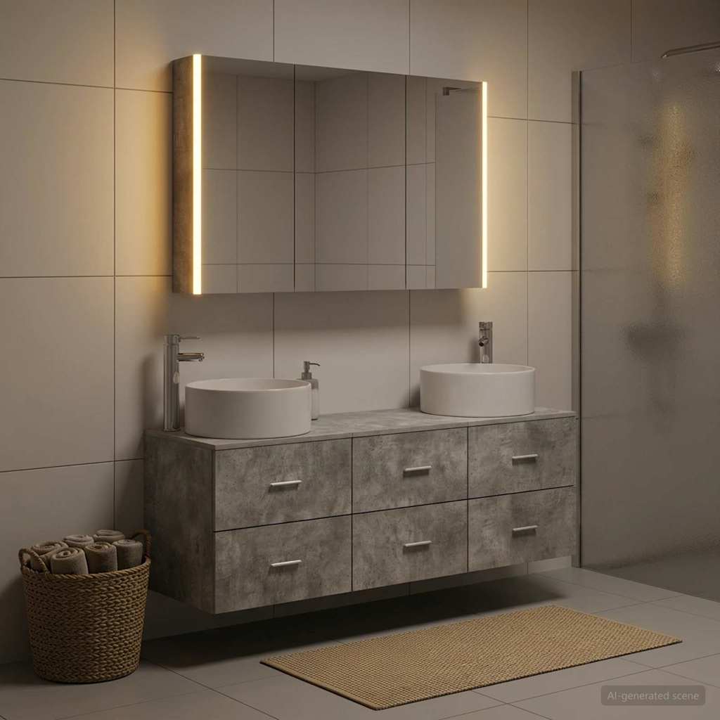 Badezimmermöbel-Set 4 stk. Betongrau 49,5 x 44,5 x 65,5 cm