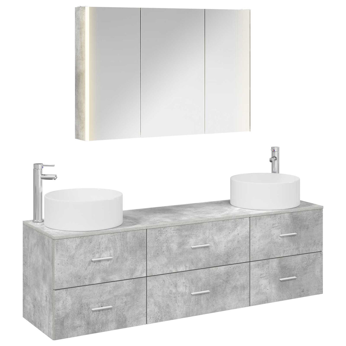 Badezimmermöbel-Set 4 stk. Betongrau 49,5 x 44,5 x 65,5 cm