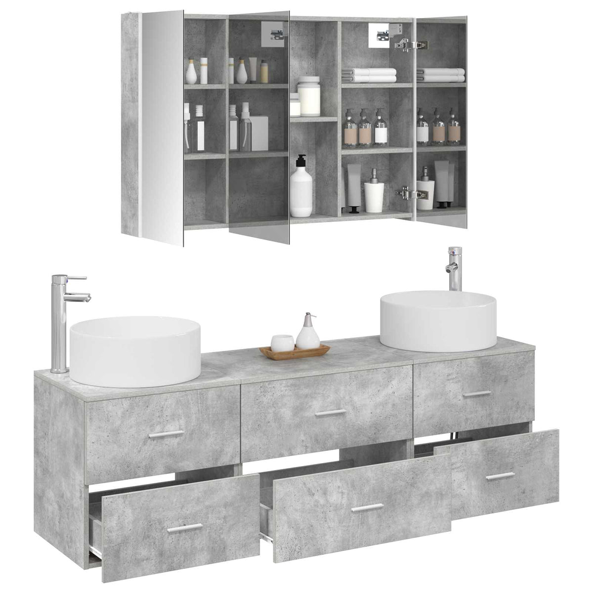Badezimmermöbel-Set 4 stk. Betongrau 49,5 x 44,5 x 65,5 cm