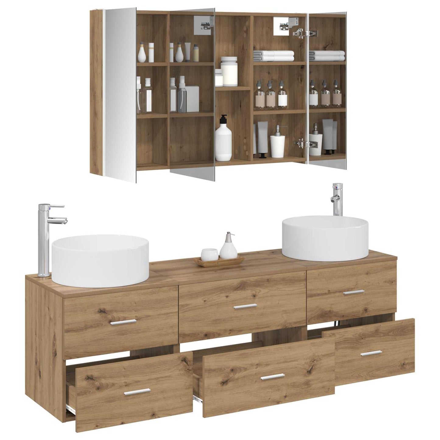 Badezimmermöbel-Set 4 stk. Artisan-Eiche Ingenieurholz und Glas