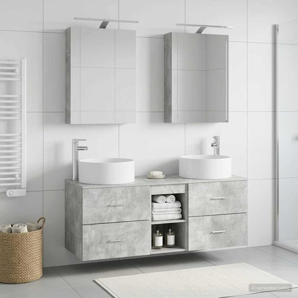 Badezimmermöbel-Set 5 stk. Betongrau Ingenieurholz und Glas