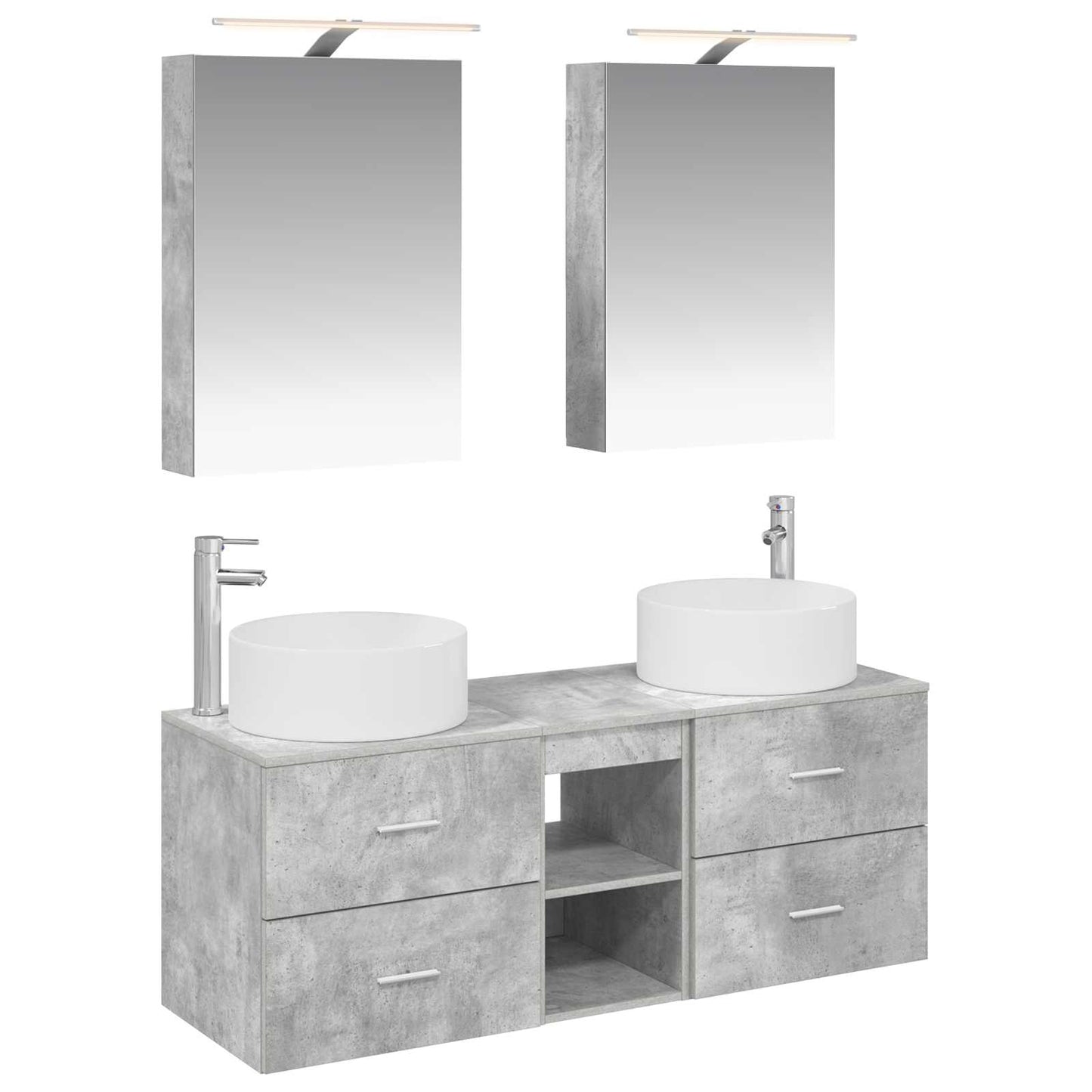 Badezimmermöbel-Set 5 stk. Betongrau Ingenieurholz und Glas