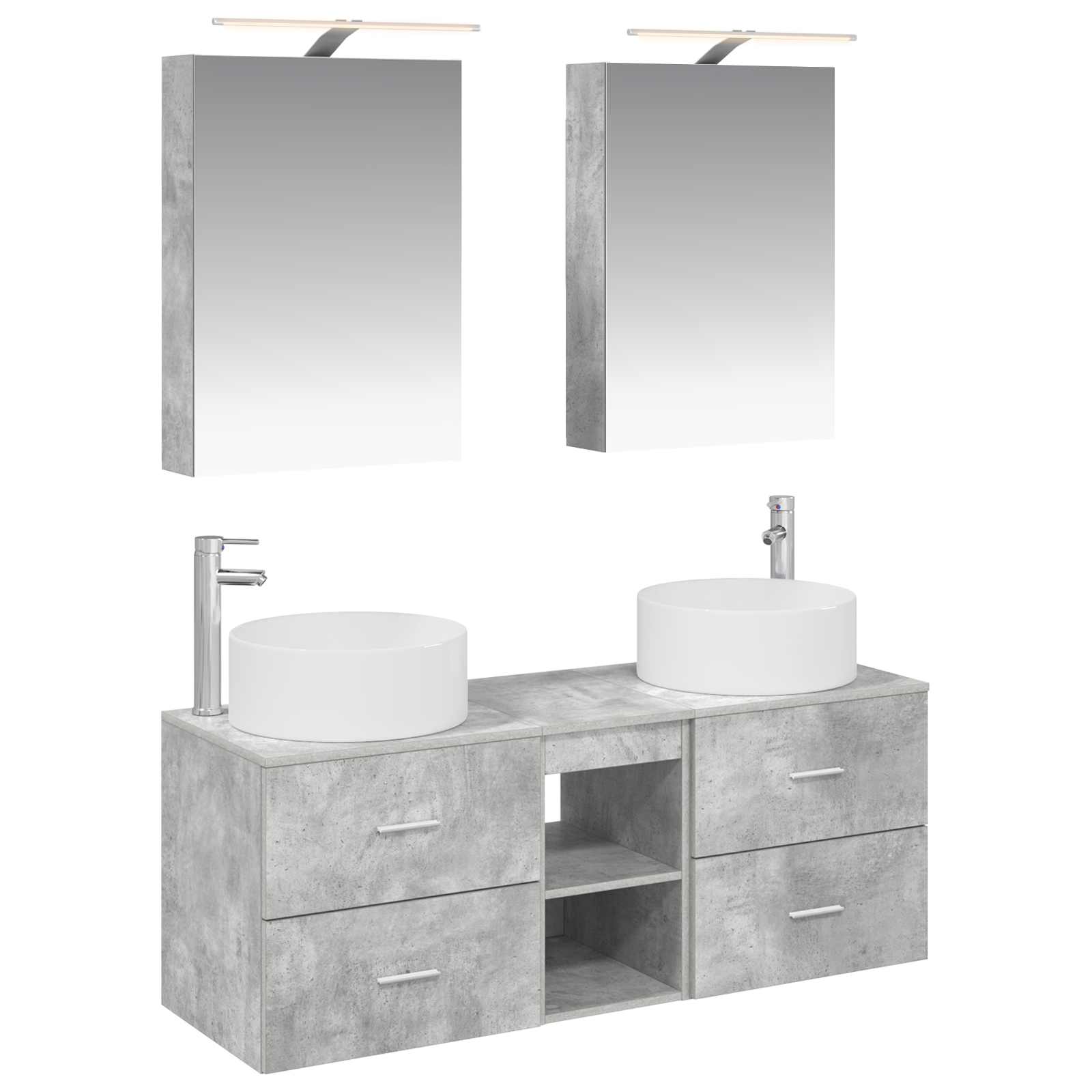 Badezimmermöbel-Set 5 stk. Betongrau Ingenieurholz und Glas