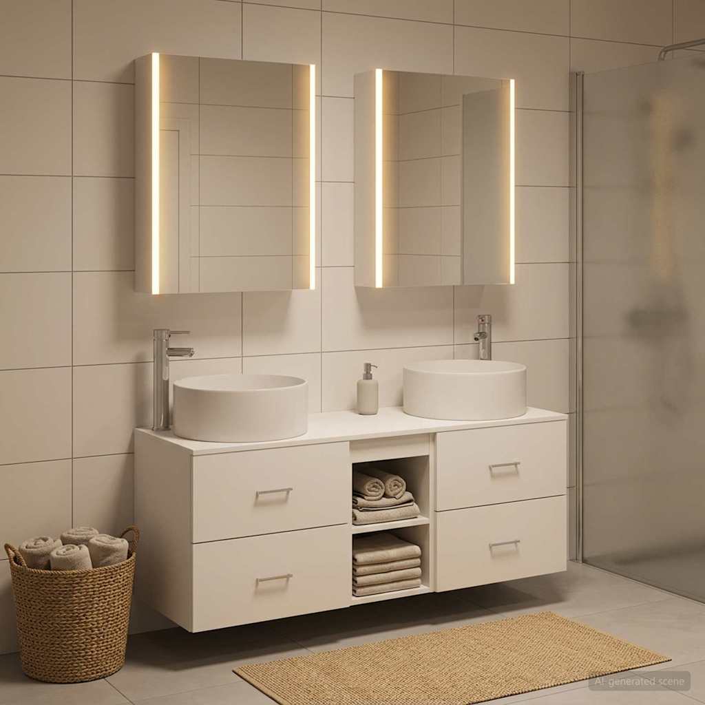 Badezimmermöbel-Set 5 stk. Weiß Ingenieurholz und Glas