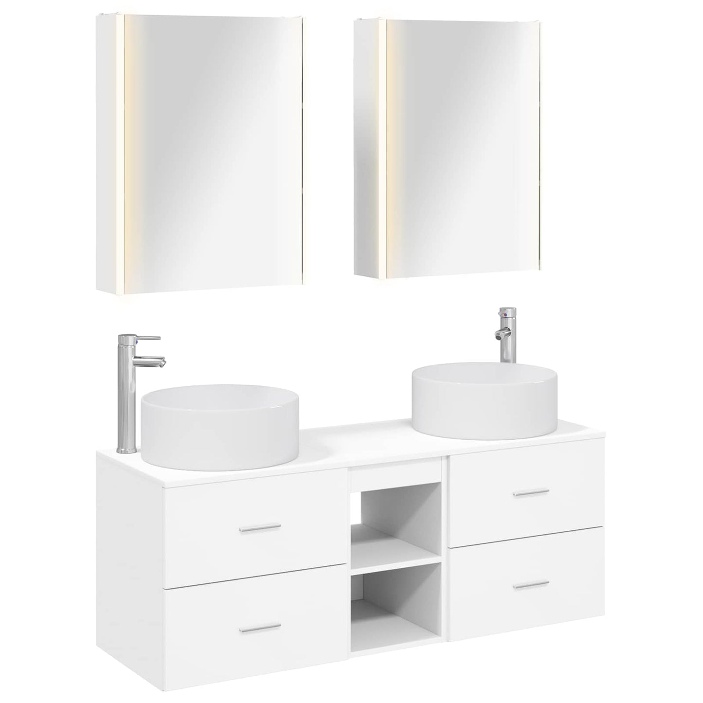 Badezimmermöbel-Set 5 stk. Weiß Ingenieurholz und Glas