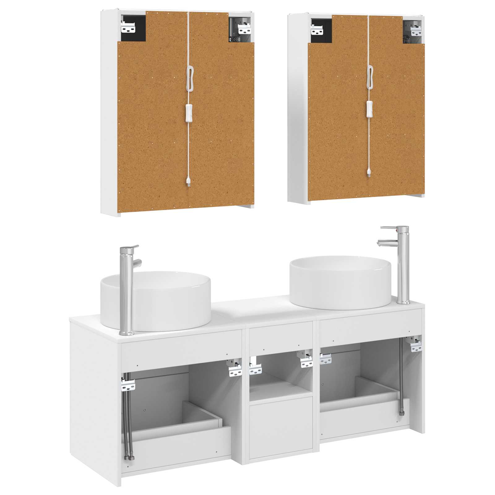 Badezimmermöbel-Set 5 stk. Weiß Ingenieurholz und Glas