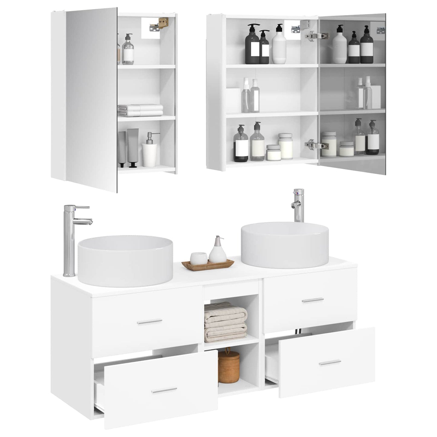 Badezimmermöbel-Set 5 stk. Weiß Ingenieurholz und Glas