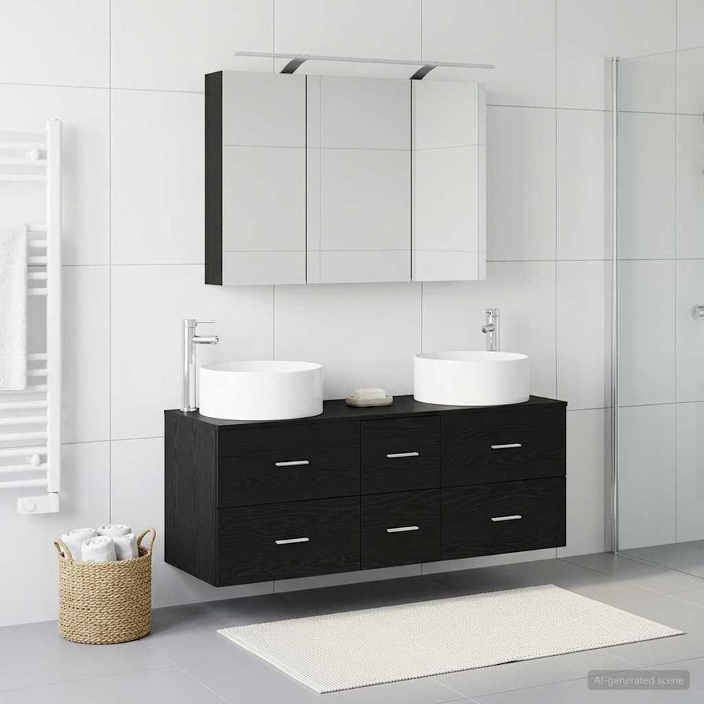Badezimmermöbel-Set 4 stk. Schwarze Eiche