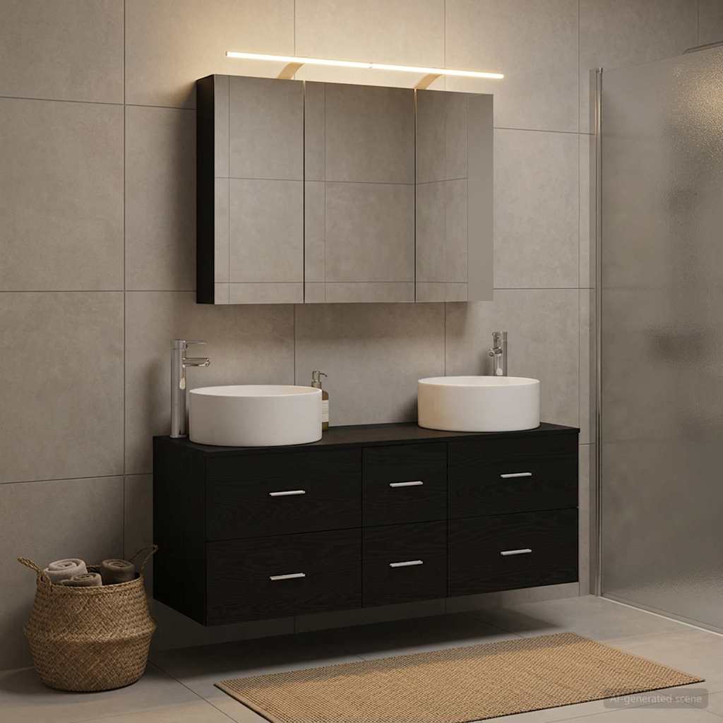 Badezimmermöbel-Set 4 stk. Schwarze Eiche