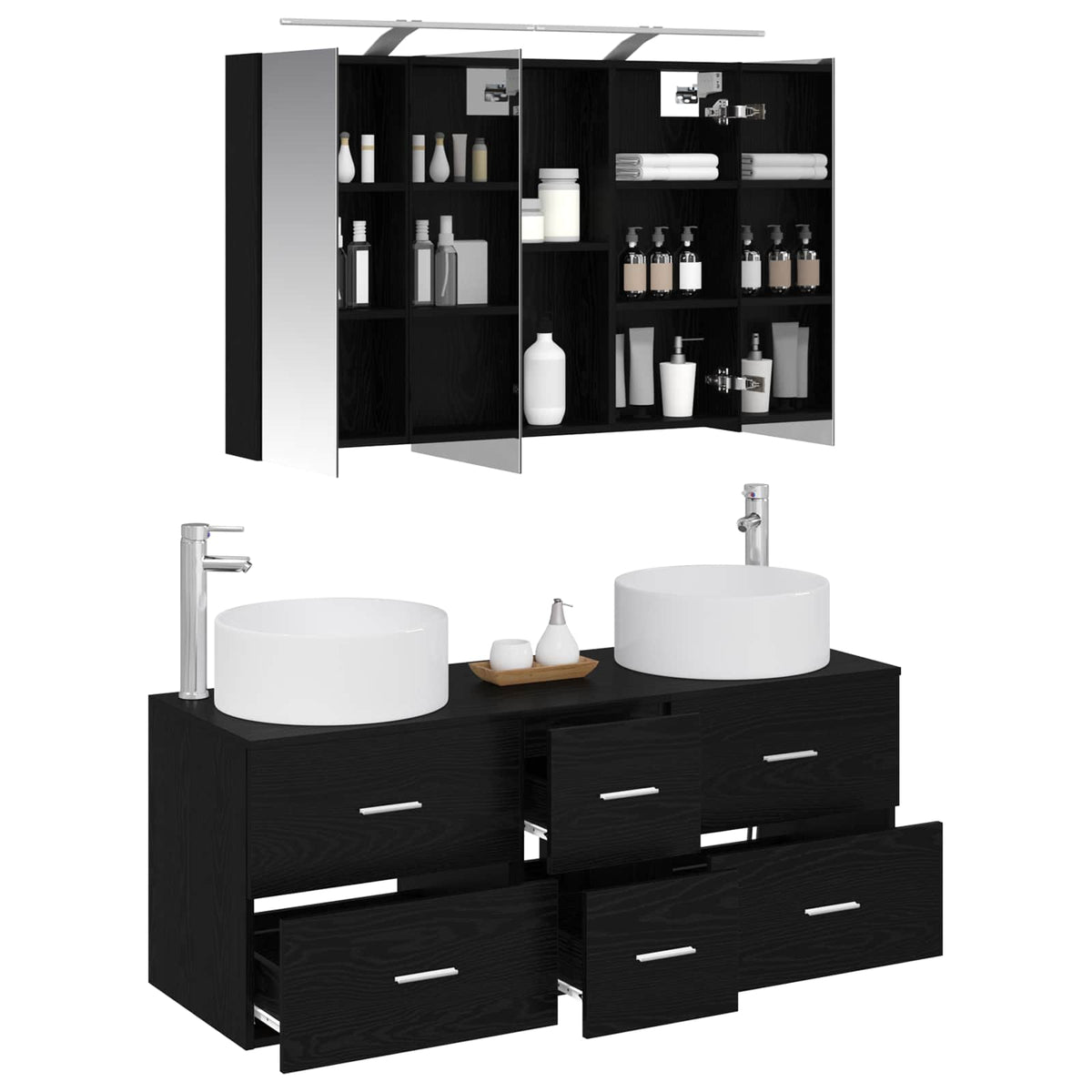 Badezimmermöbel-Set 4 stk. Schwarze Eiche