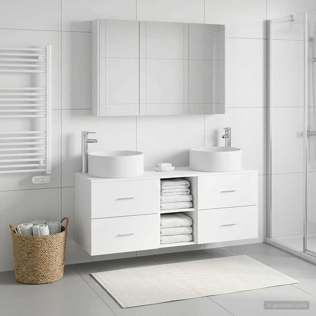 Badezimmermöbel-Set 4 stk. Weiß Ingenieurholz und Glas
