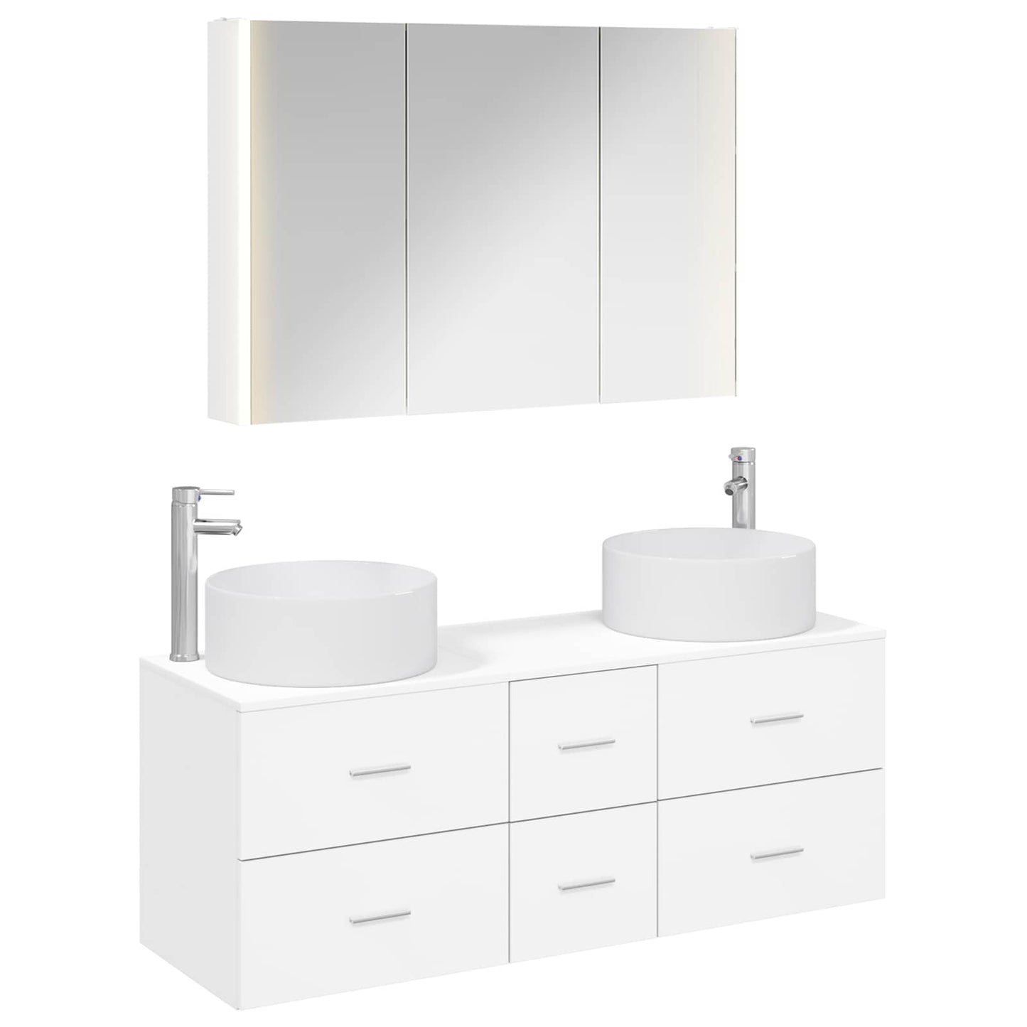 Badezimmermöbel-Set 4 stk. Weiß Ingenieurholz und Glas