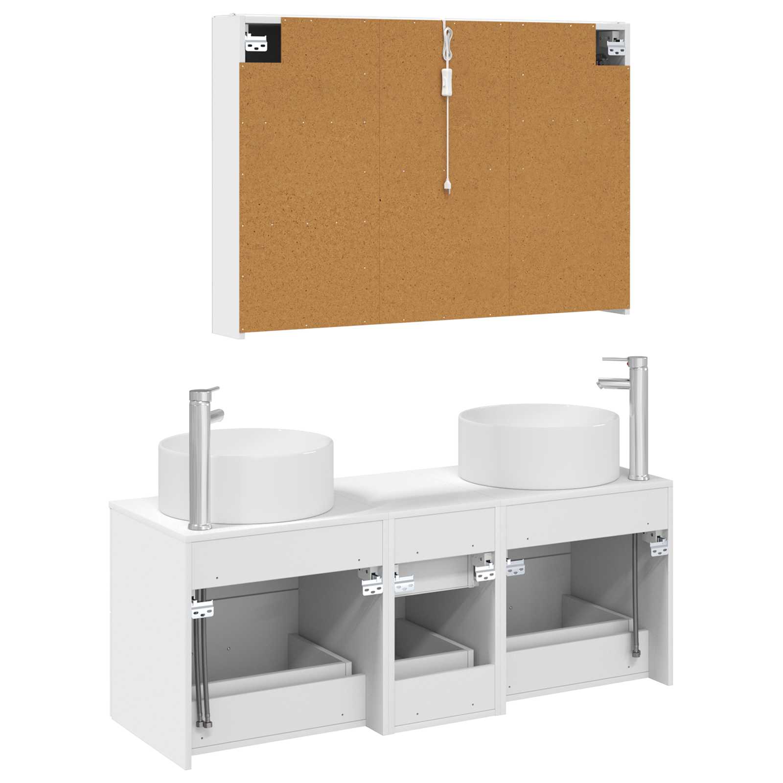 Badezimmermöbel-Set 4 stk. Weiß Ingenieurholz und Glas