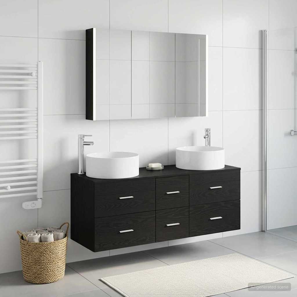 Badezimmermöbel-Set 4 stk. Schwarze Eiche