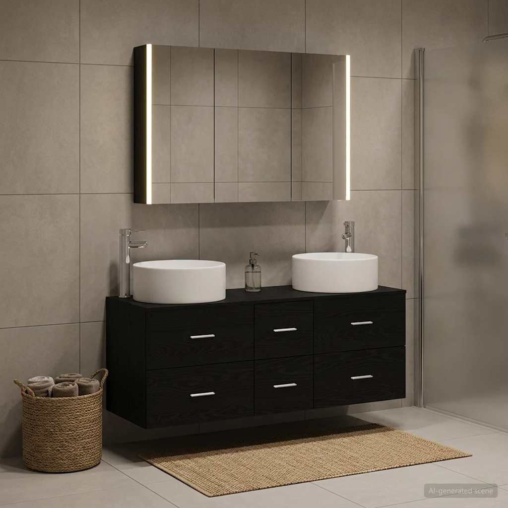 Badezimmermöbel-Set 4 stk. Schwarze Eiche