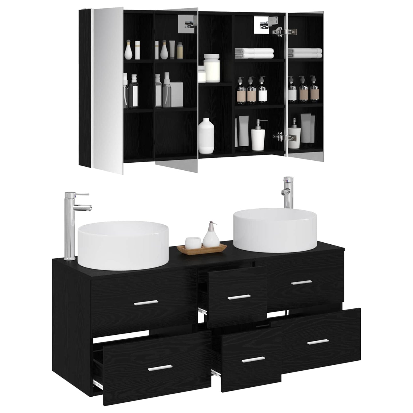 Badezimmermöbel-Set 4 stk. Schwarze Eiche